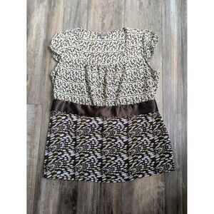 Apt.9 Baby Doll Top Green Brown Short Sleeve Y2K Women's Size XL Wrapped Waist